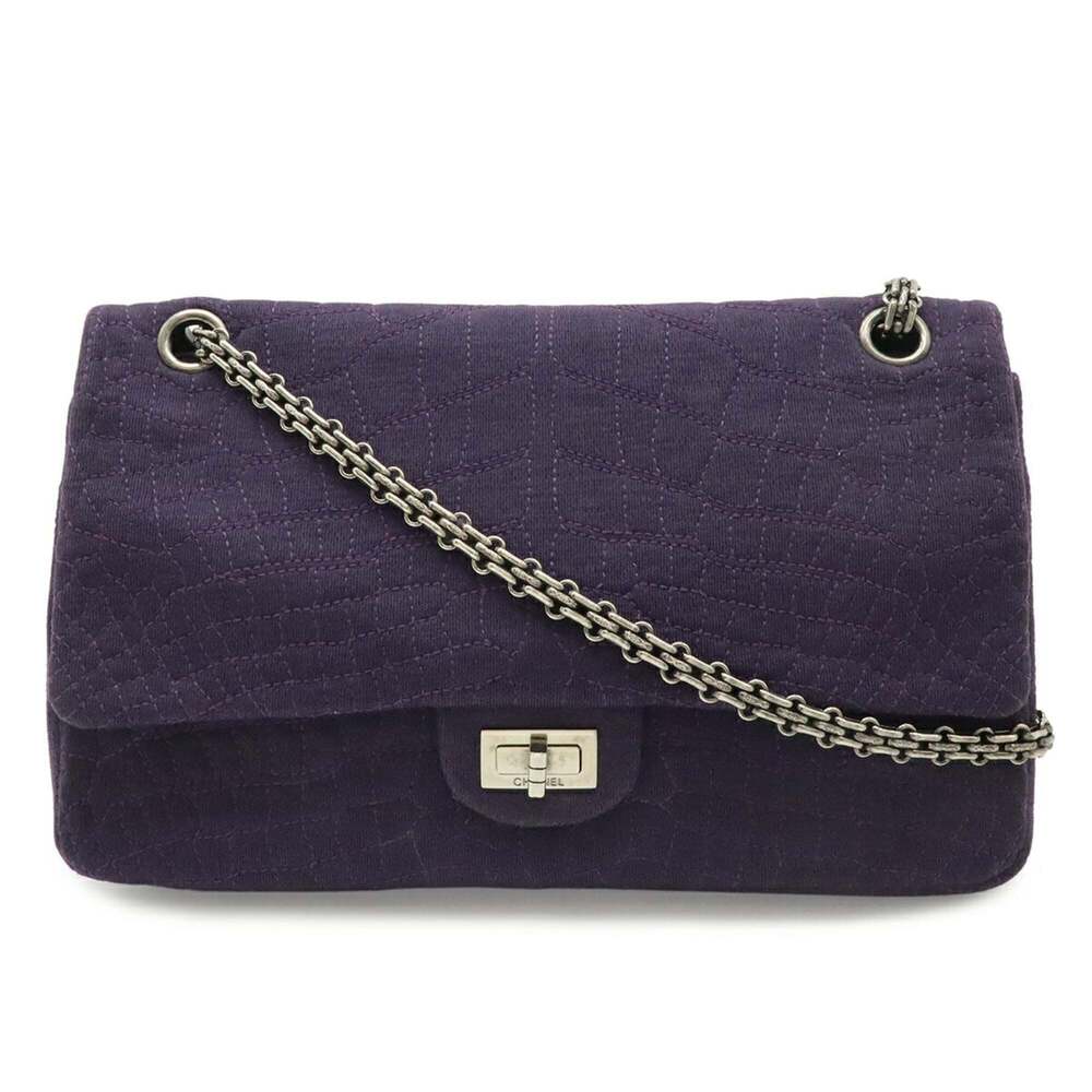 CHANEL 2.55 Shoulder Bag, Chain Shoulder, Canvas Cotton, Purple